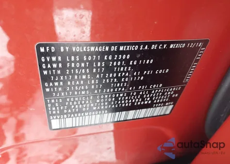 2019 Volkswagen Tiguan из США, поврежденный, VIN 3VV2B7AX8KM060939